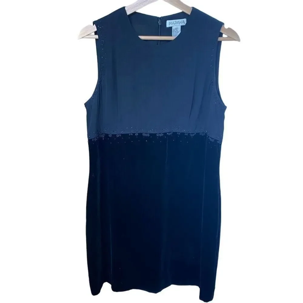 Vintage Ann Taylor Petite Beaded Silk velvet Size 12 Black Sleeveless Mini Dress - Picture 2 of 8